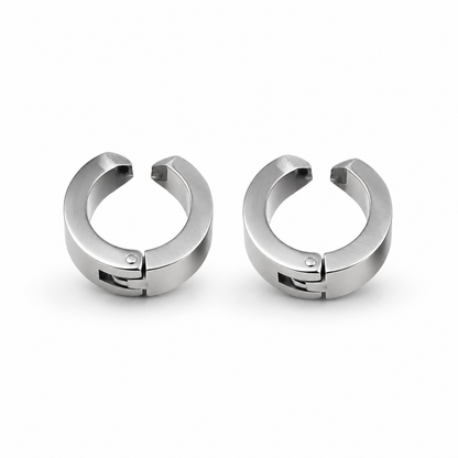 Men’s Silver Hoop Ear Studs – Stainless Steel Huggie Earrings