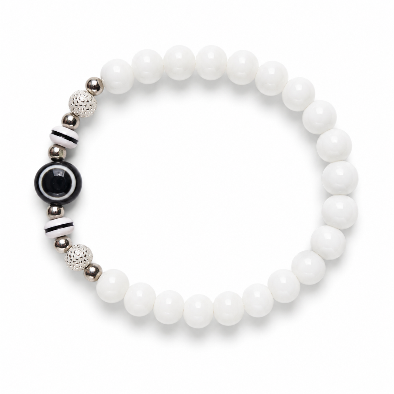 White Beaded Evil Eye Bracelet