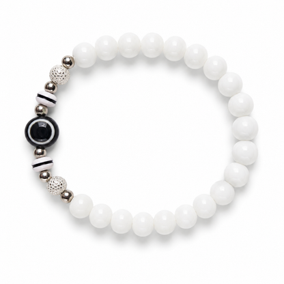 White Beaded Evil Eye Bracelet
