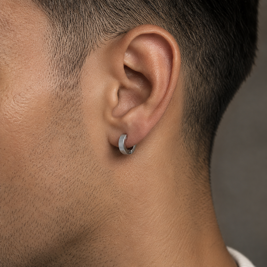 Men’s Silver & Black Non-Piercing Huggie Earrings Set