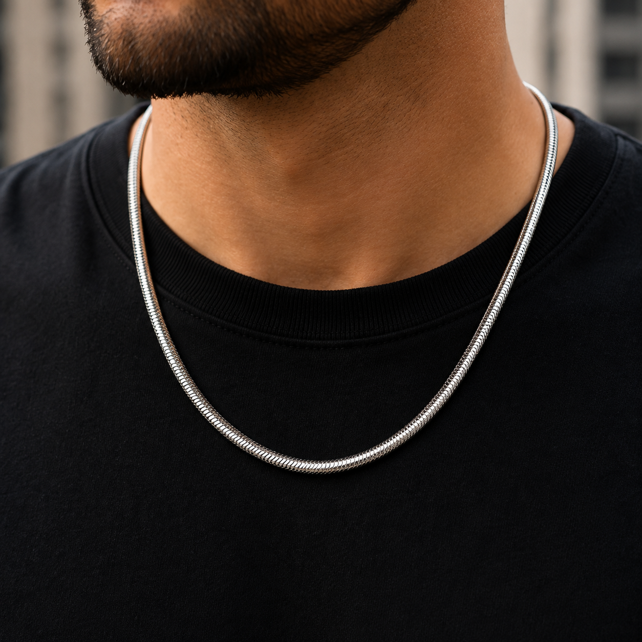 Men's Silver Stainless Steel Snake Chain Necklace