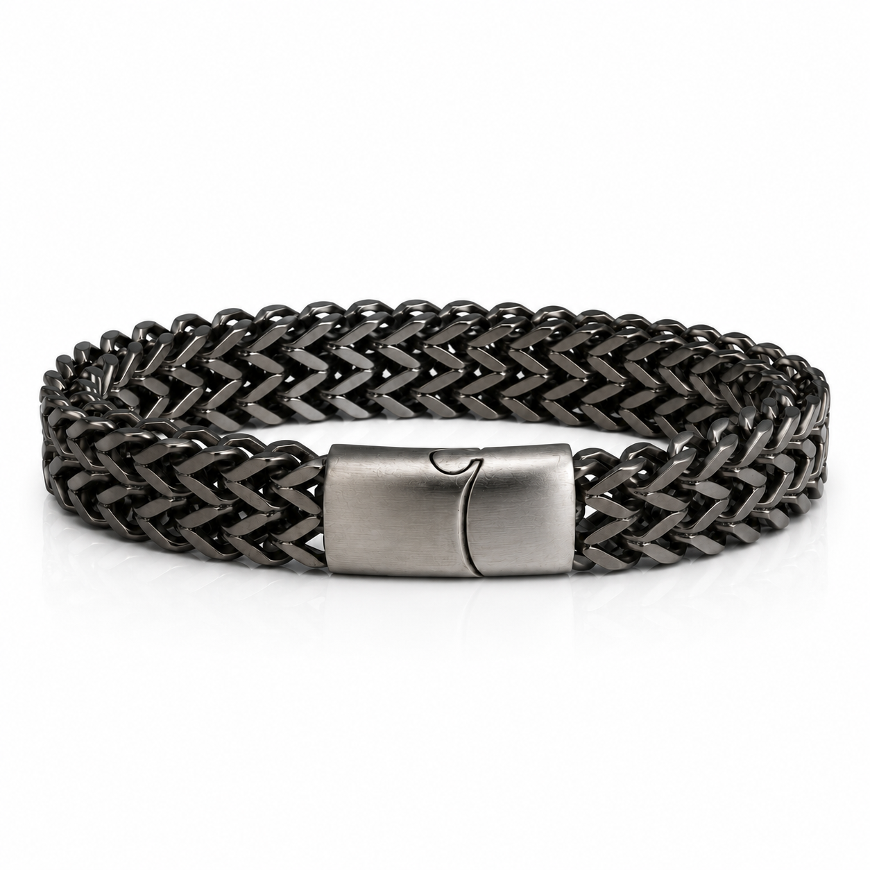 Bold gunmetal braided chain bracelet — stainless steel