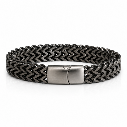 Bold gunmetal braided chain bracelet — stainless steel