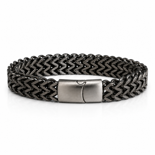 Bold gunmetal braided chain bracelet — stainless steel