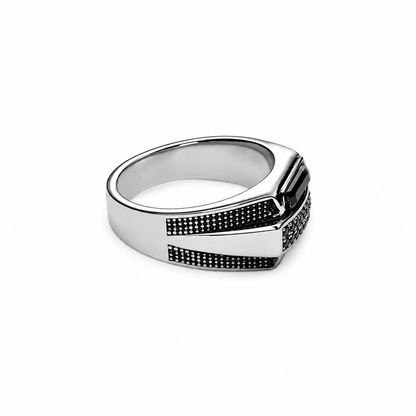 Men’s Black & Silver Geometric Signet Ring
