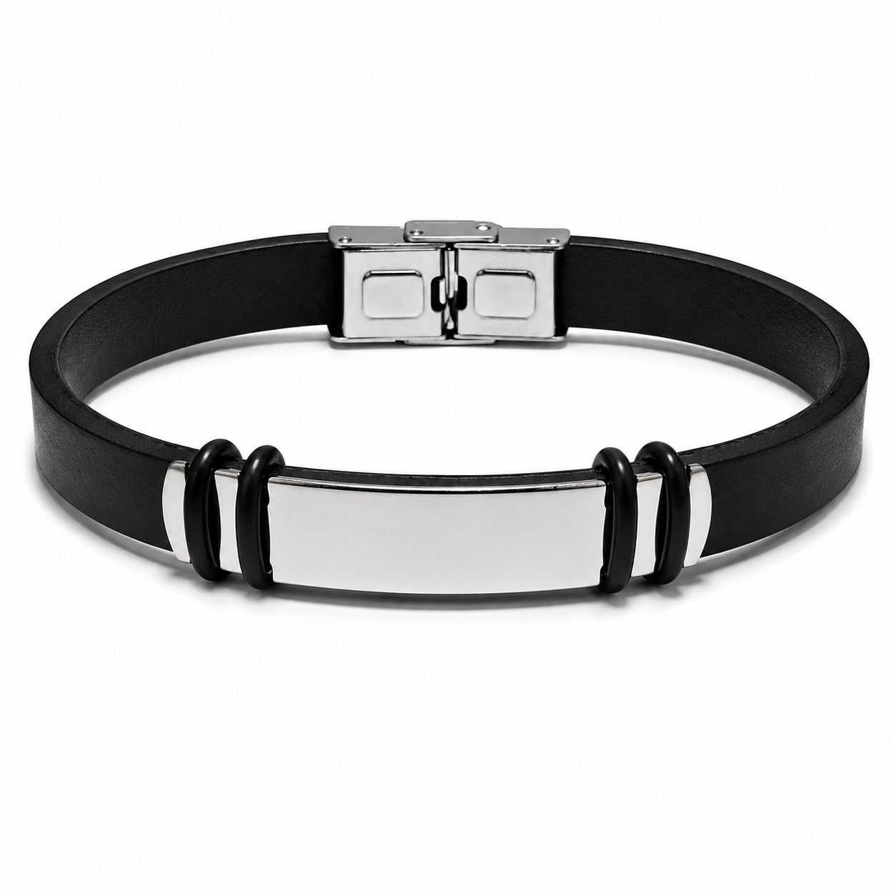 Minimalist Black Leather Wrist Band with Magnetic Clasp