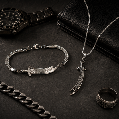 Silver Zulfiqar Duo Offer – Bracelet + Pendant Necklace