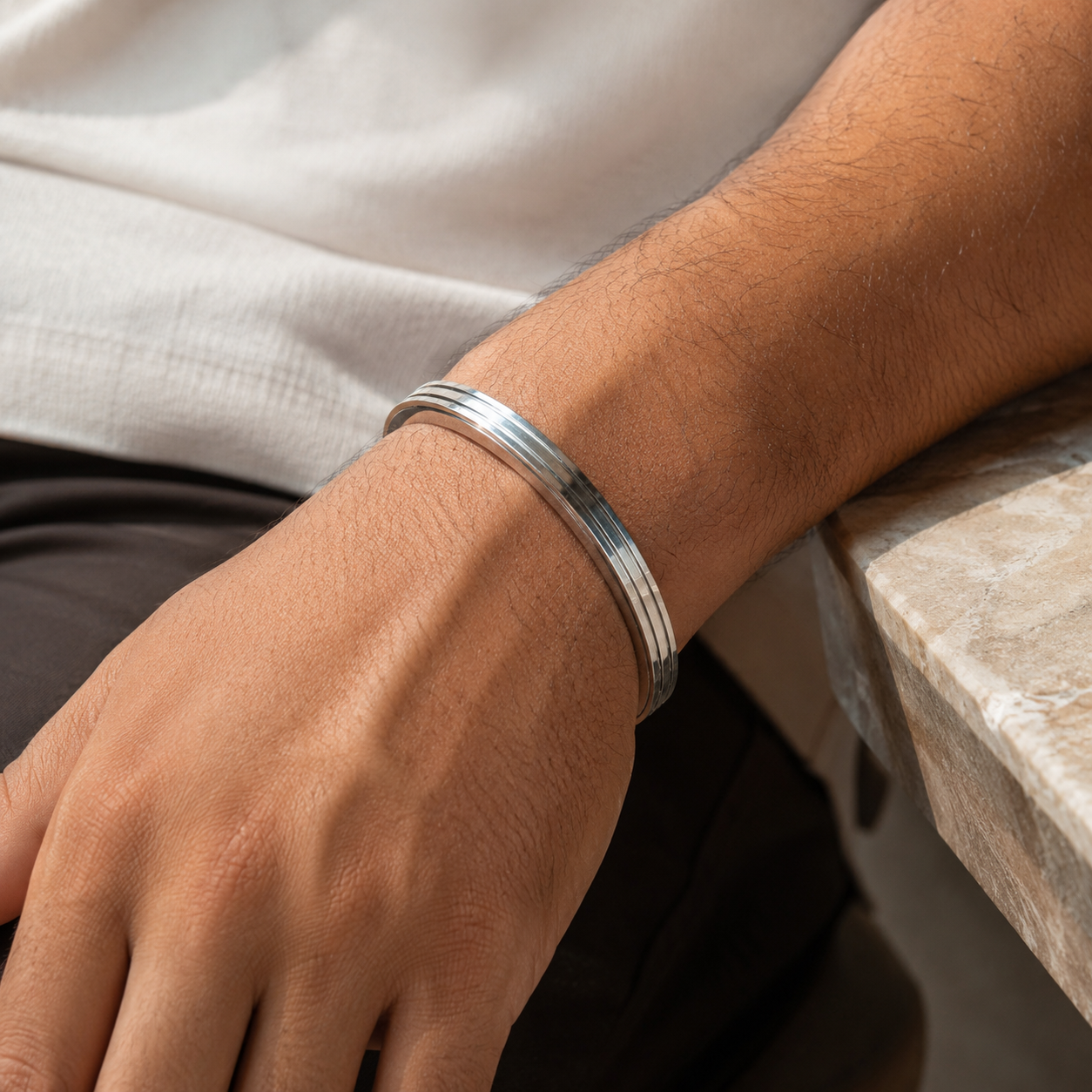 Stainless Steel Silver Bangle Bracelet for Men