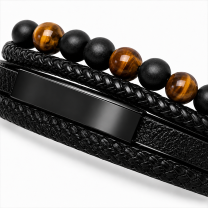 Men’s Black Leather & Beaded Bracelet