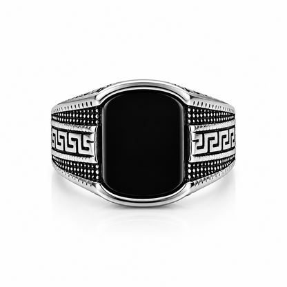Men’s Black Stone Greek Key Signet Ring