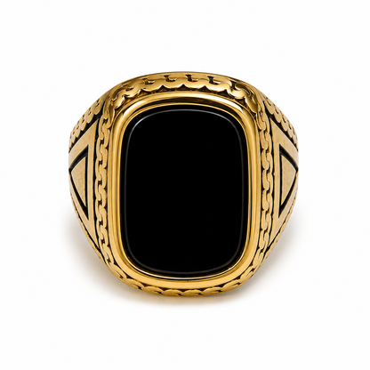 Men's Imperial Obsidian Signet Ring – Gold Stainless Steel