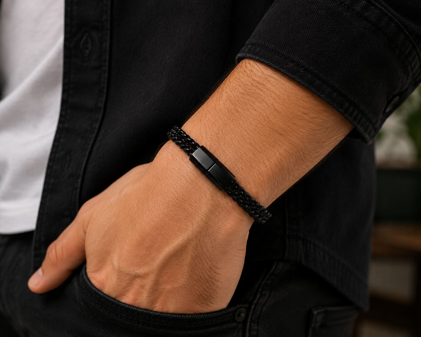 Stainless Steel Braided Chain Bracelet for Men