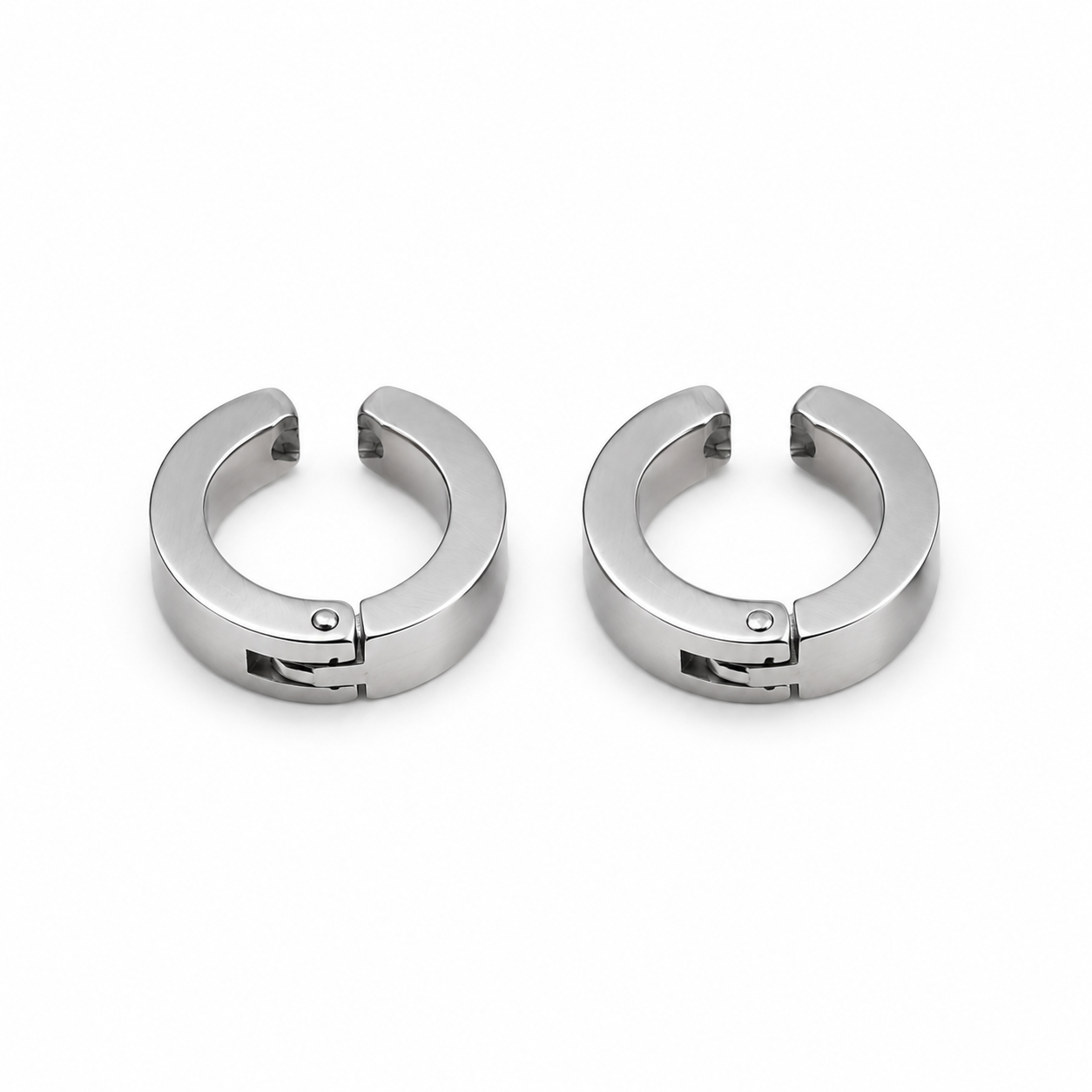 Men’s Silver Hoop Ear Studs – Stainless Steel Huggie Earrings