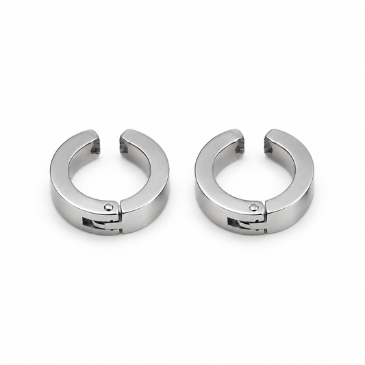 Men’s Silver Hoop Ear Studs – Stainless Steel Huggie Earrings