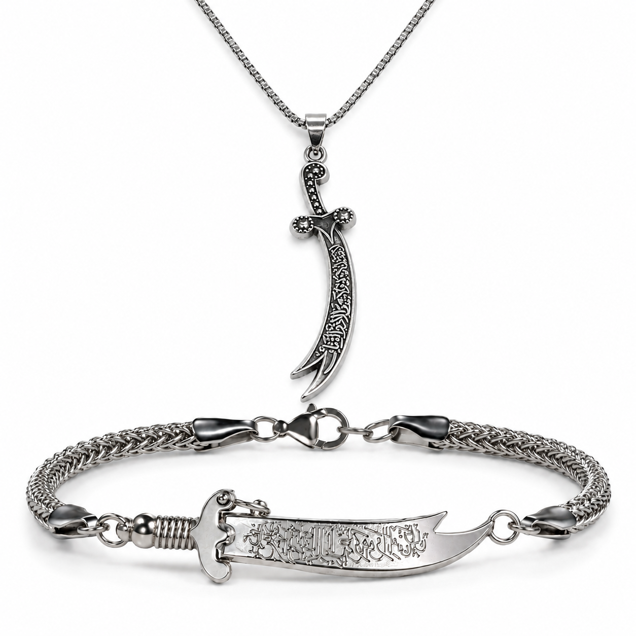Silver Zulfiqar Duo Offer – Bracelet + Pendant Necklace