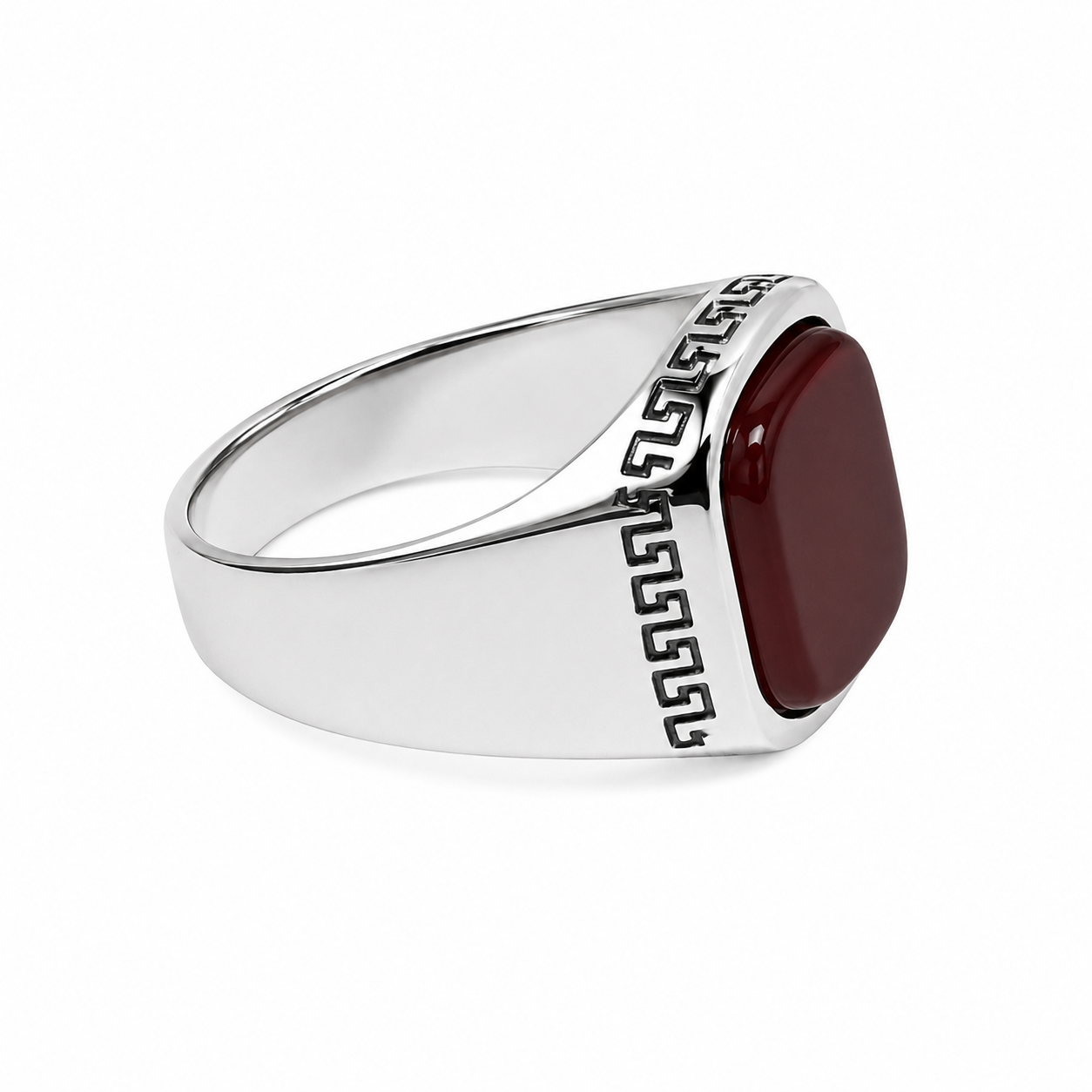 Noxlet Silver Stainless Steel Signet Ring with Maroon Stone