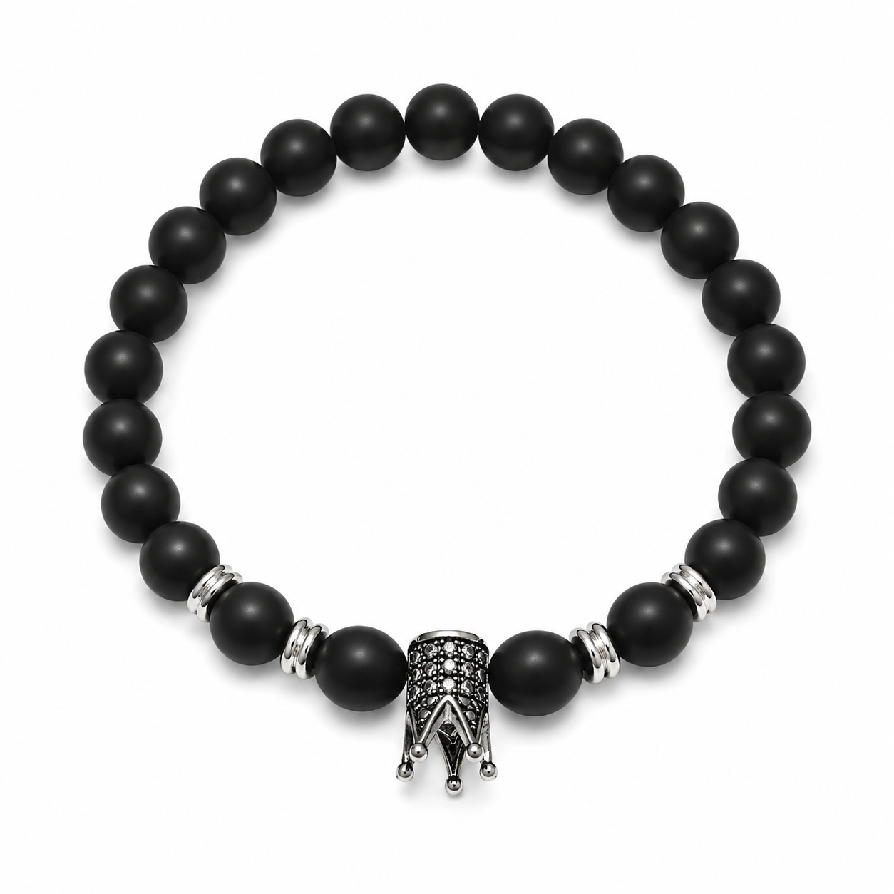 Black Beads Bracelet with Crown Charm
