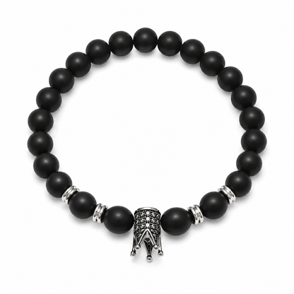 Black Beads Bracelet with Crown Charm
