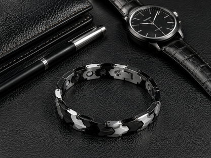 Men's Black & Silver Marble Stone Link Bracelet