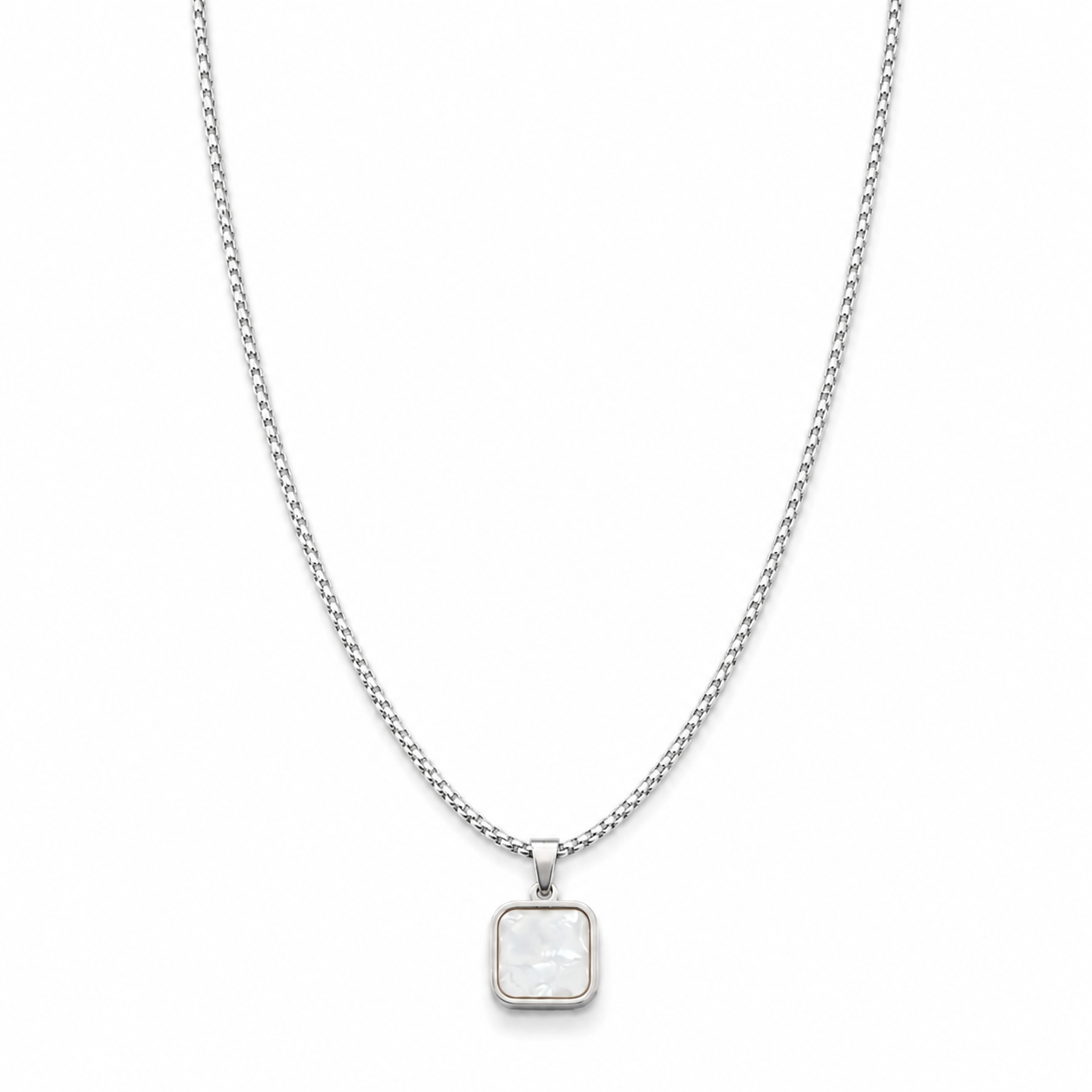 Stainless Steel Square Pearl Pendant Necklace