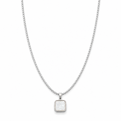 Stainless Steel Square Pearl Pendant Necklace
