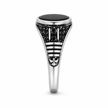 Men's Silver Black Stone Signet Ring – Stainless Steel Vintage Style