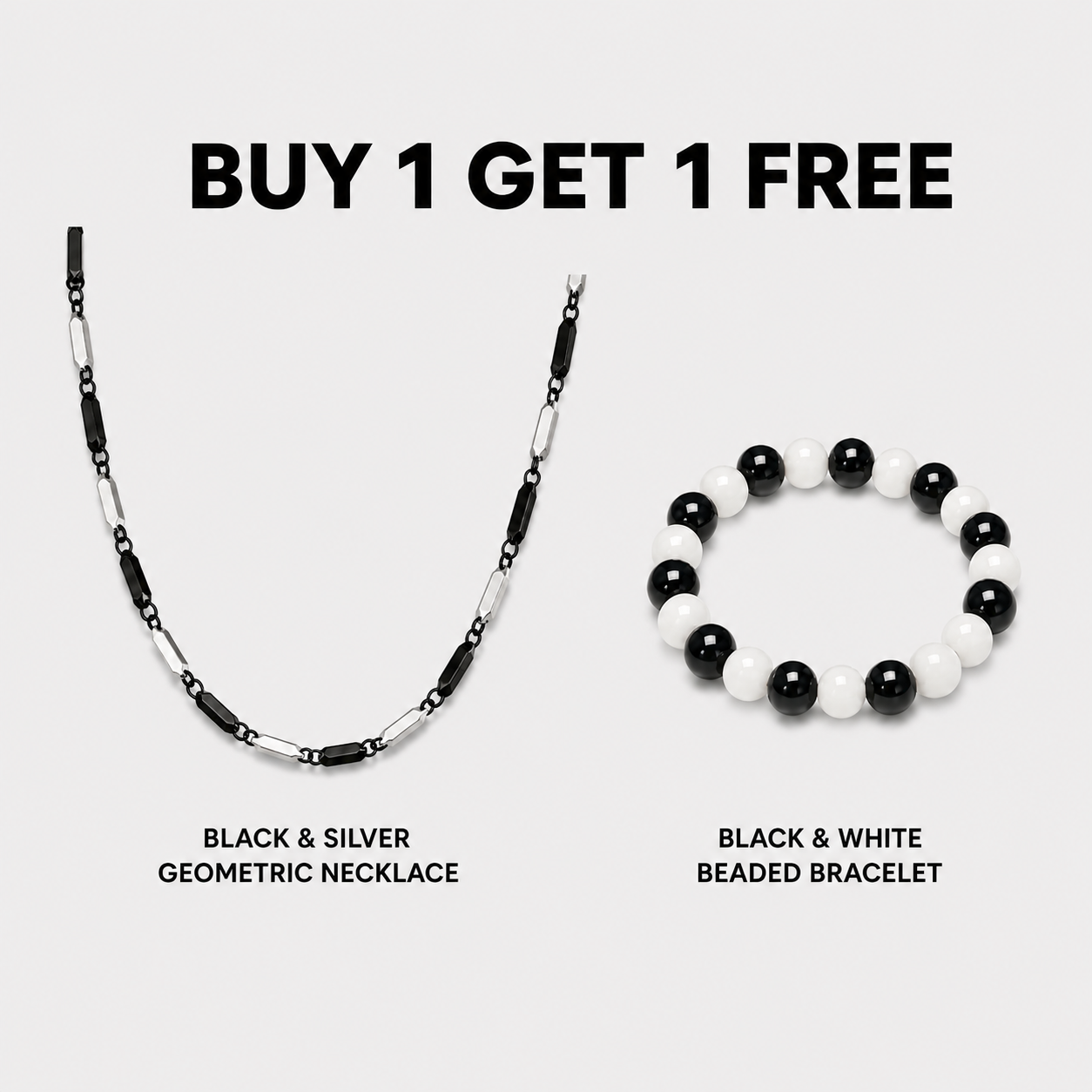 Black & Silver Chain + Black Beaded Bracelet