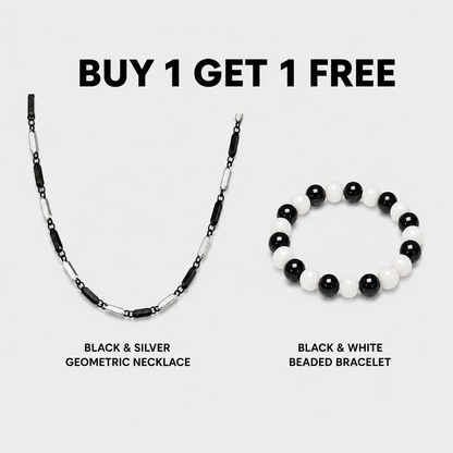 Black & Silver Chain + Black Beaded Bracelet