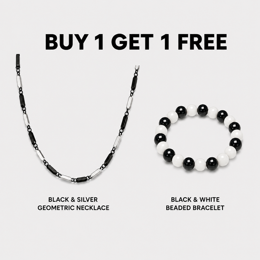 Black & Silver Chain + Black Beaded Bracelet