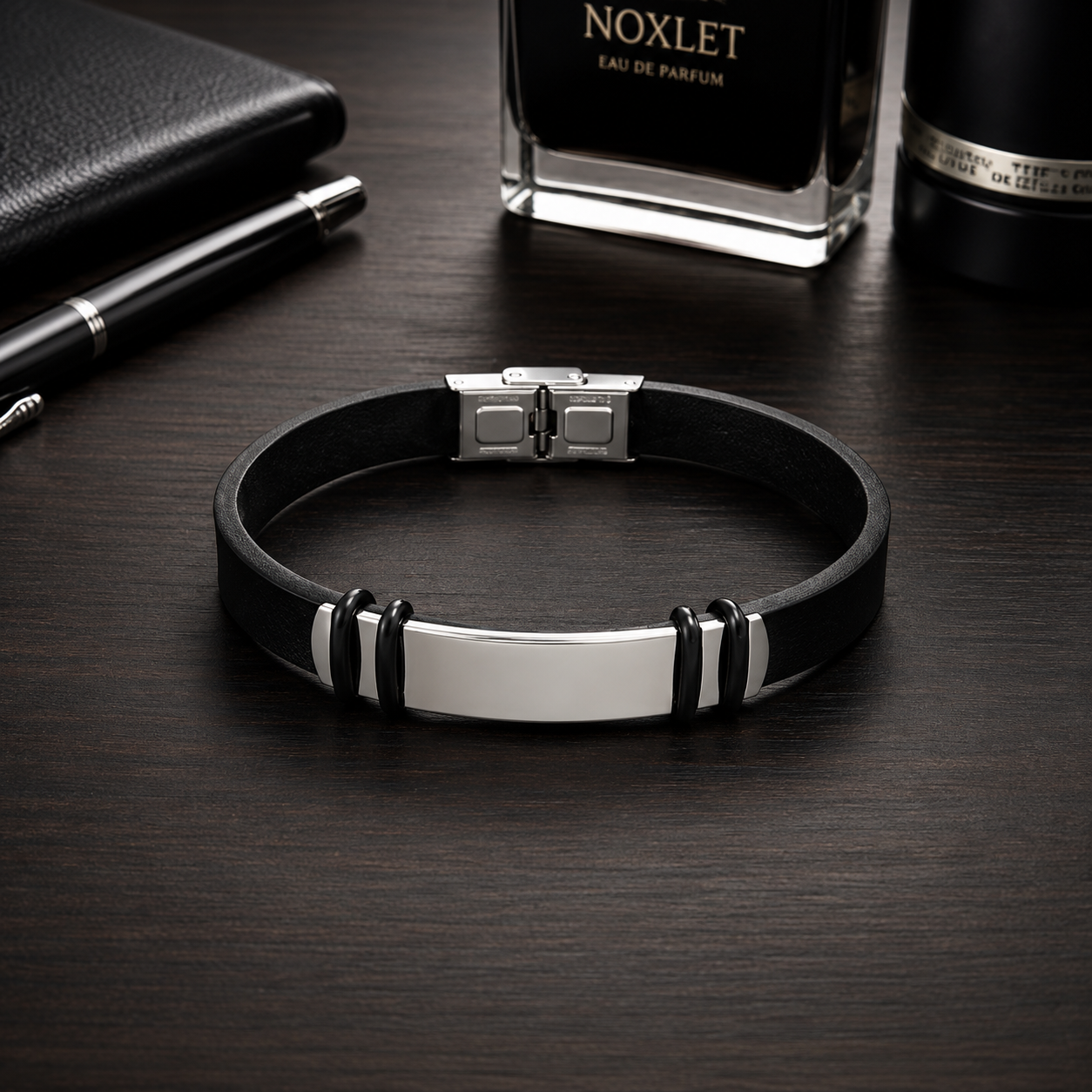 Minimalist Black Leather Wrist Band with Magnetic Clasp
