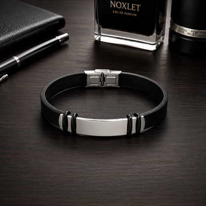Minimalist Black Leather Wrist Band with Magnetic Clasp