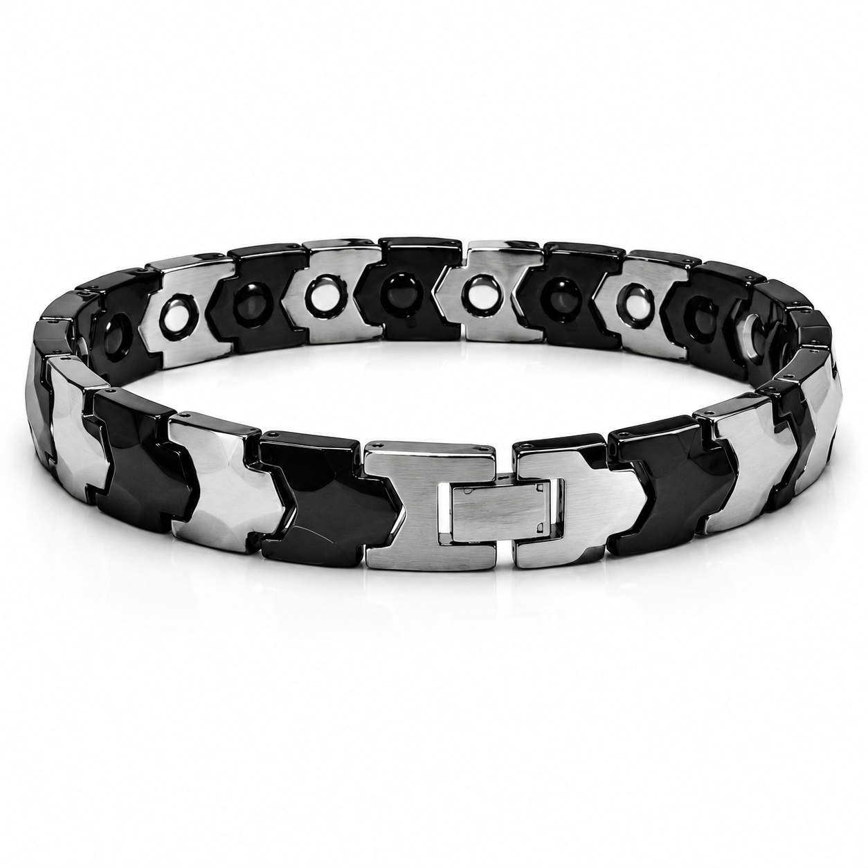 Men's Black & Silver Marble Stone Link Bracelet