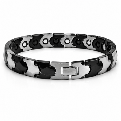 Men's Black & Silver Marble Stone Link Bracelet