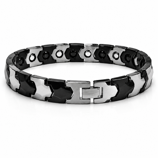 Men's Black & Silver Marble Stone Link Bracelet