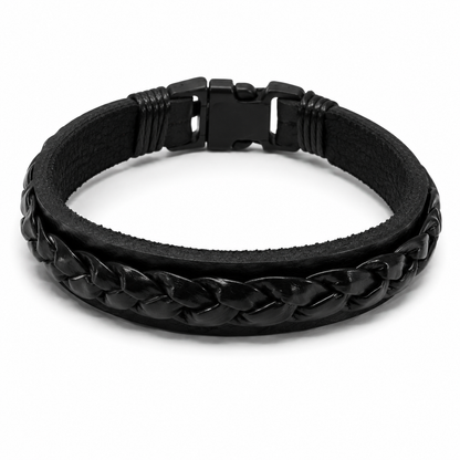 Men's Layered Leather Bracelet Set (Black & Brown)