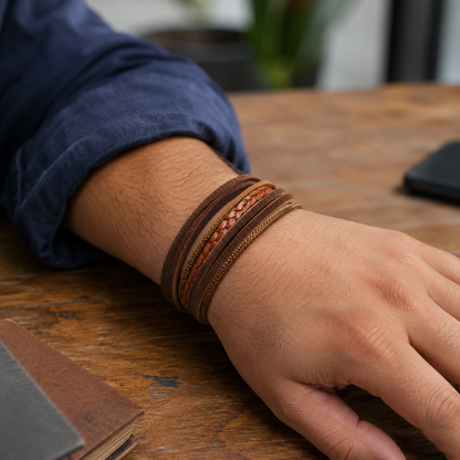 Brown Braided Leather Wrap Bracelet