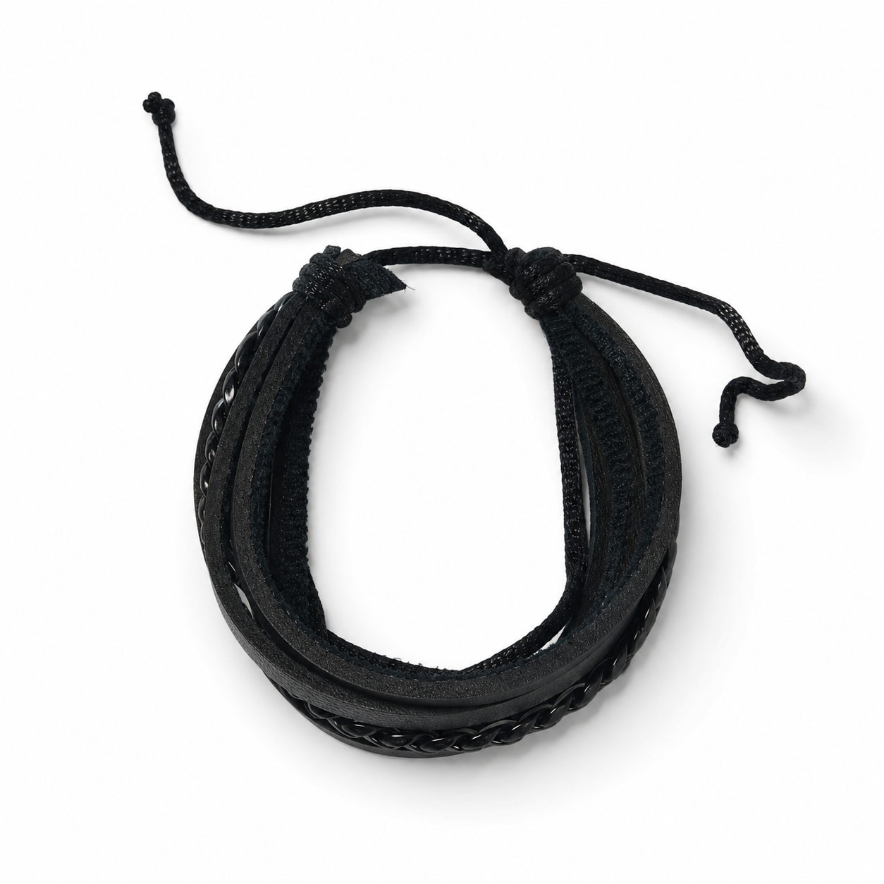 Black Braided Leather Wrap Bracelet