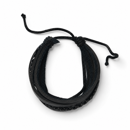 Black Braided Leather Wrap Bracelet
