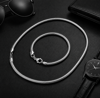 Men's Stainless Steel Snake Chain Set – Bracelet & Necklace Combo