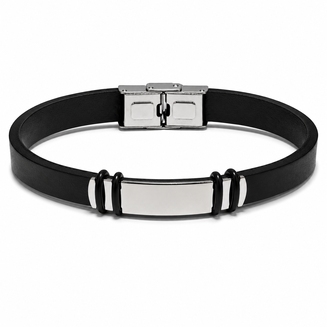 Minimalist Black Leather Wrist Band with Magnetic Clasp