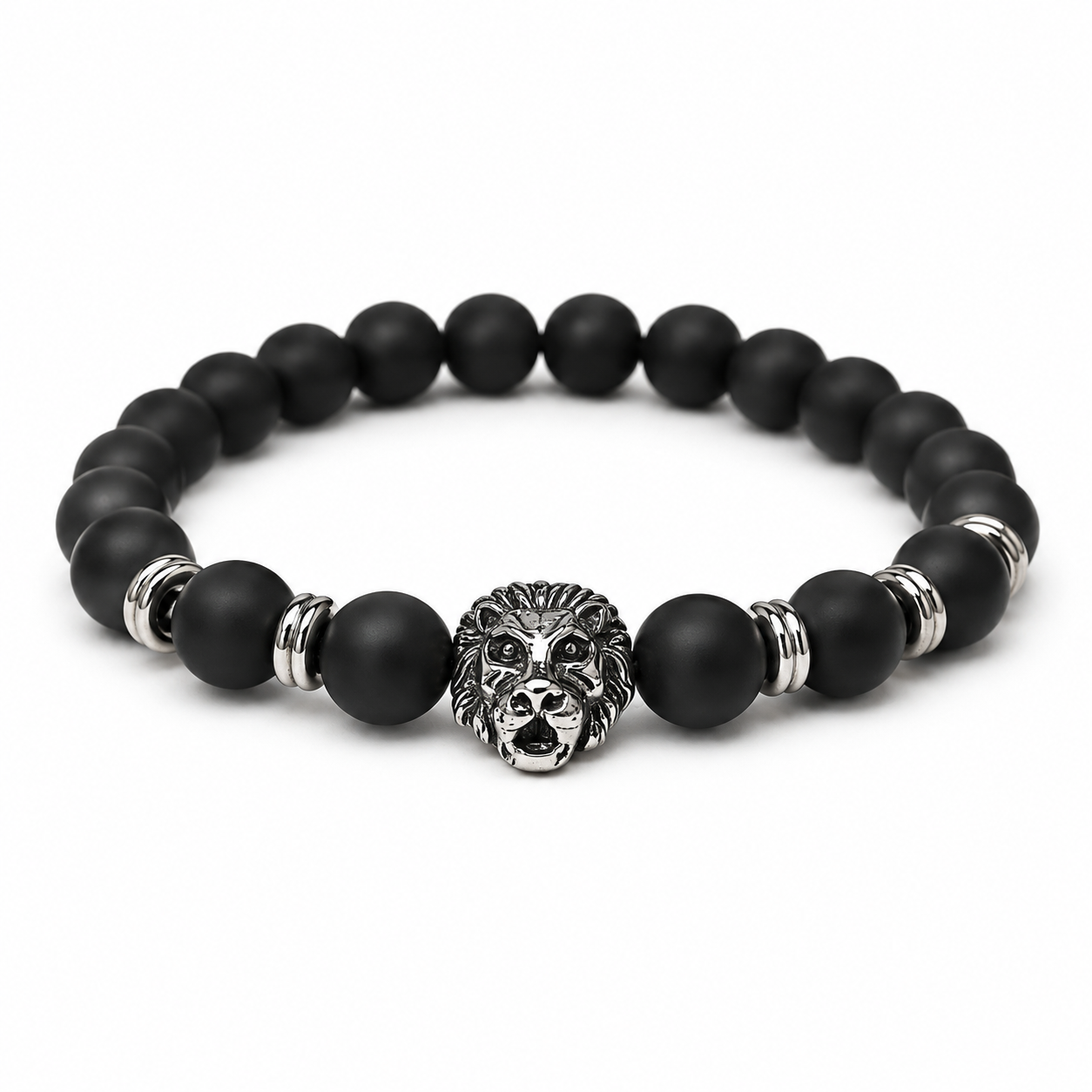 Black Beaded Lion Bracelet