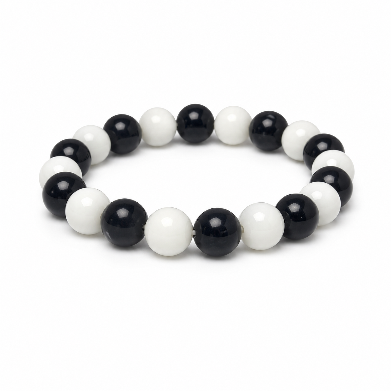 Black and White Beaded Bracelet – Glossy Round Beads