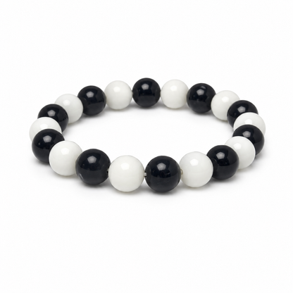 Black and White Beaded Bracelet – Glossy Round Beads