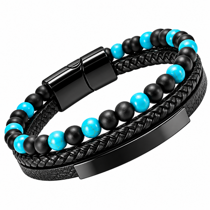 Black & Turquoise Braided Leather Bracelet