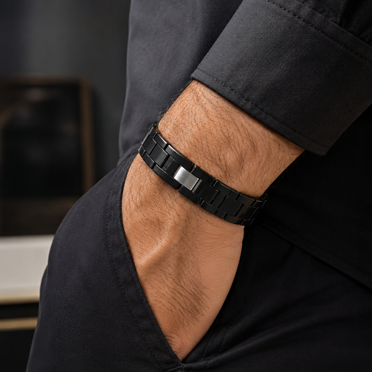 Men's Black Marble Stone Link Bracelet