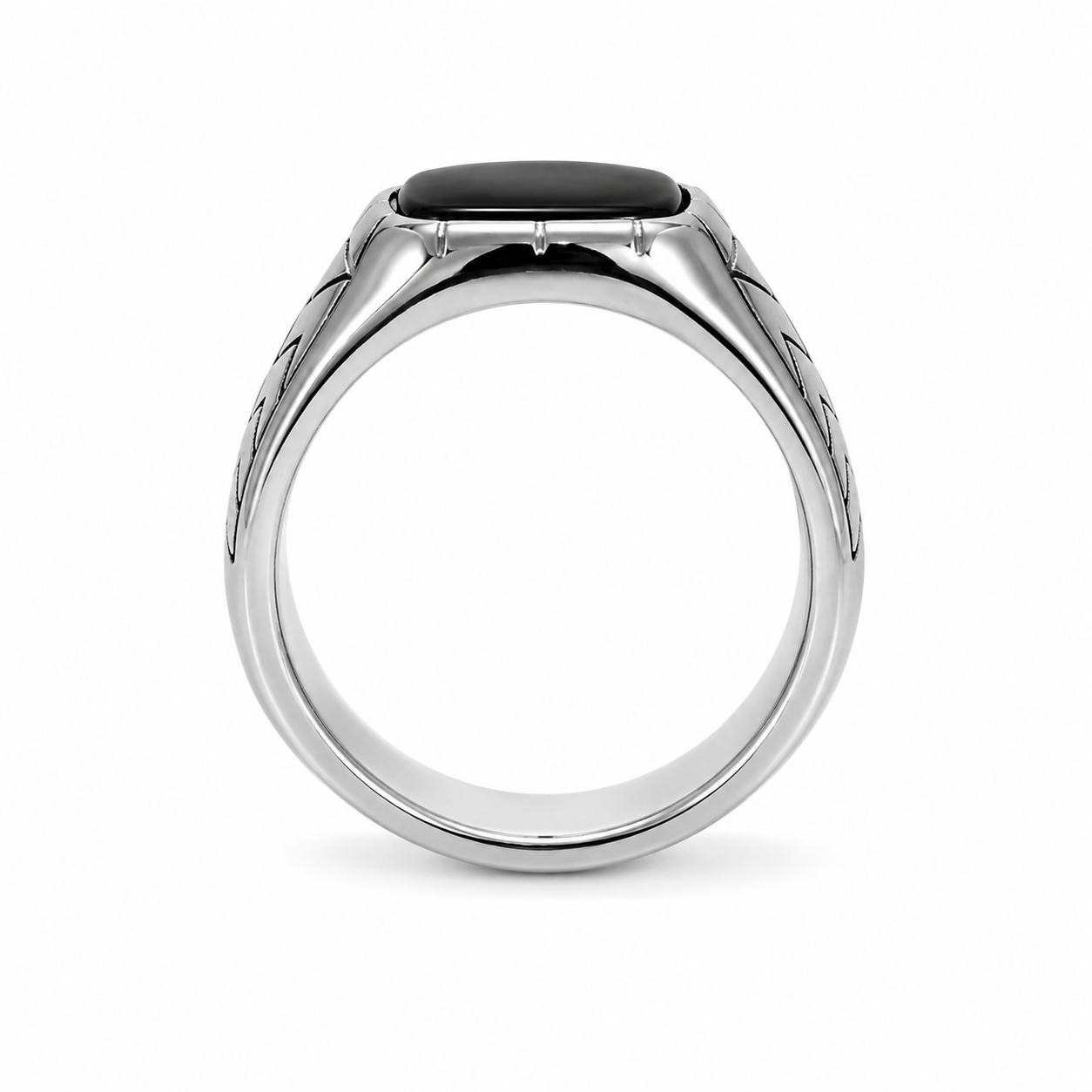Men's Geometric Square Black Onyx Signet Ring – Silver Stainless Steel
