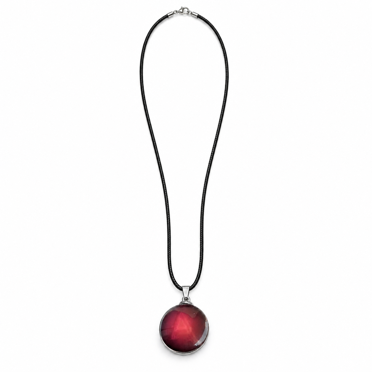 Red Stone Pendant Necklace with Black Cord