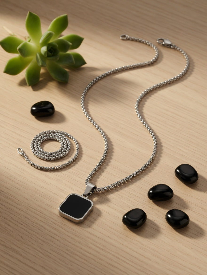 Black Square Locket Chain