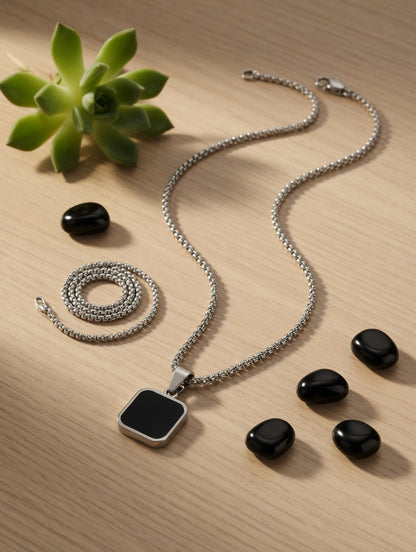 Black Square Locket Chain