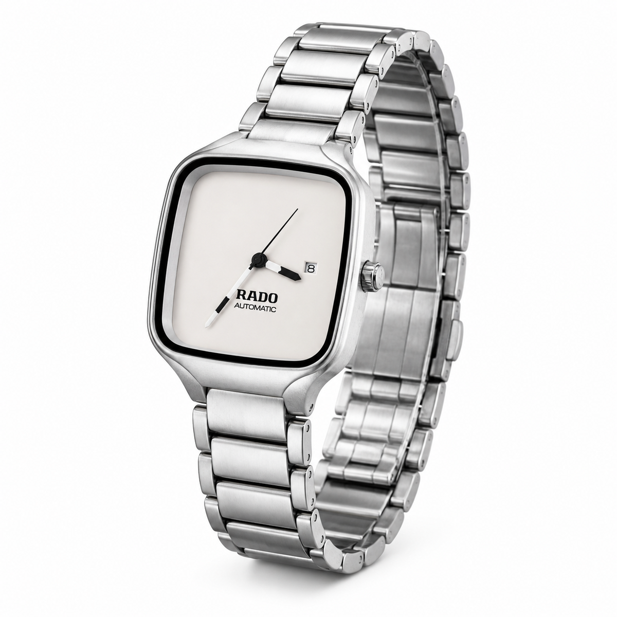 Men’s Luxury Square Automatic Watch – Silver & White